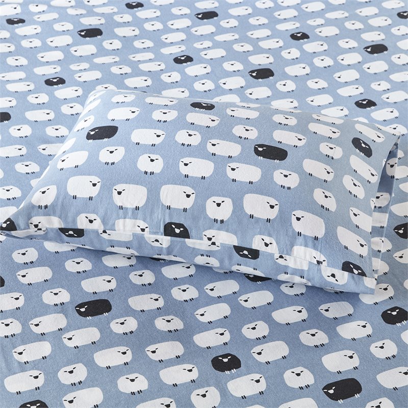 Woolrich Contemporary 100 Percent Cotton Printed Sheet Set in Blue Sheep