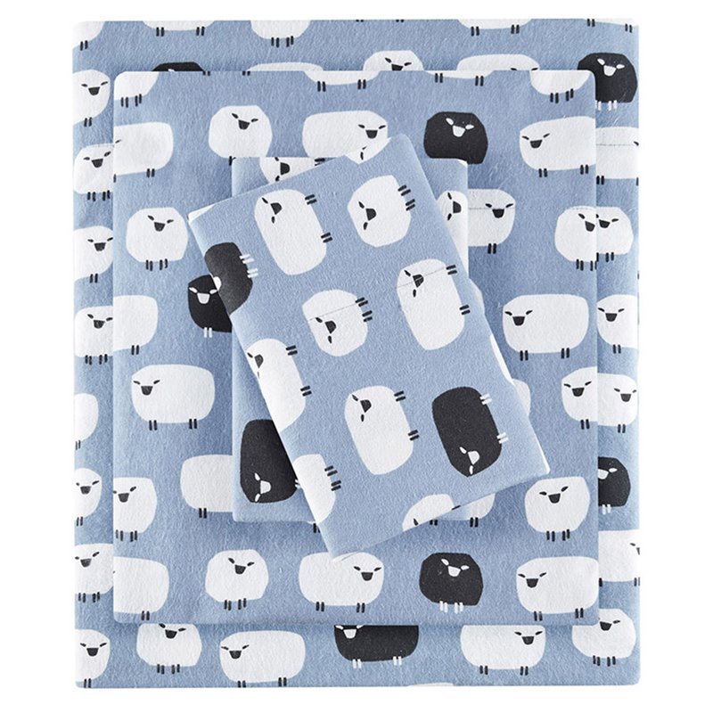 Woolrich Contemporary 100 Percent Cotton Printed Sheet Set in Blue Sheep