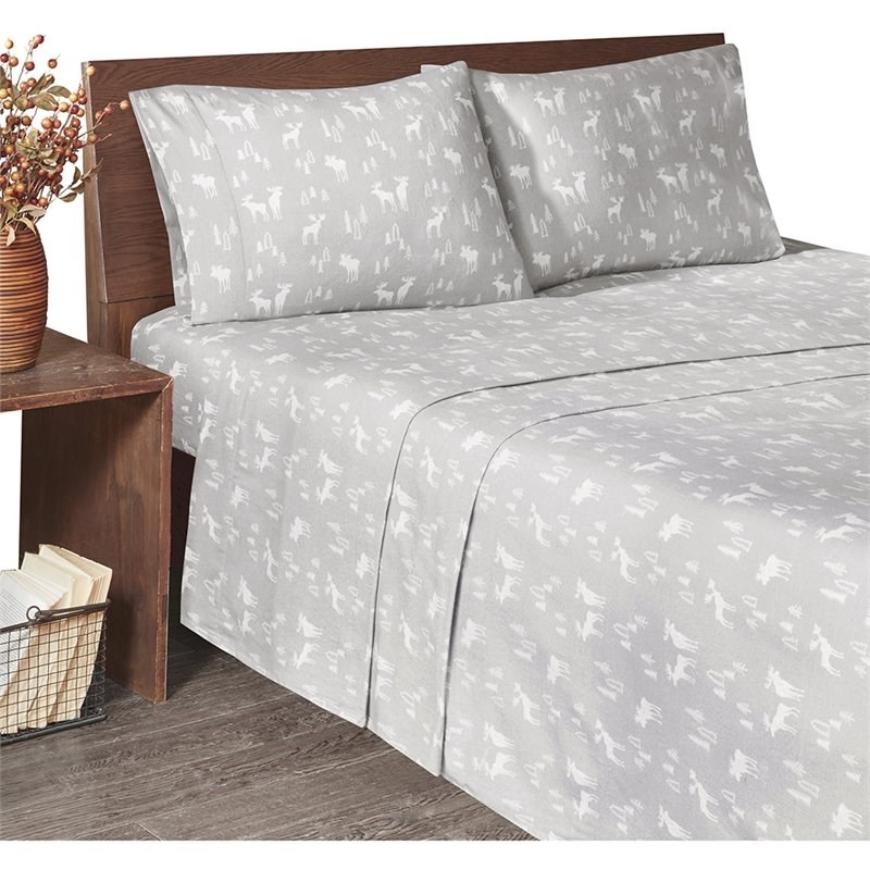 Woolrich Farmhouse 100 Percent Cotton Printed Sheet Set in Gray Moose