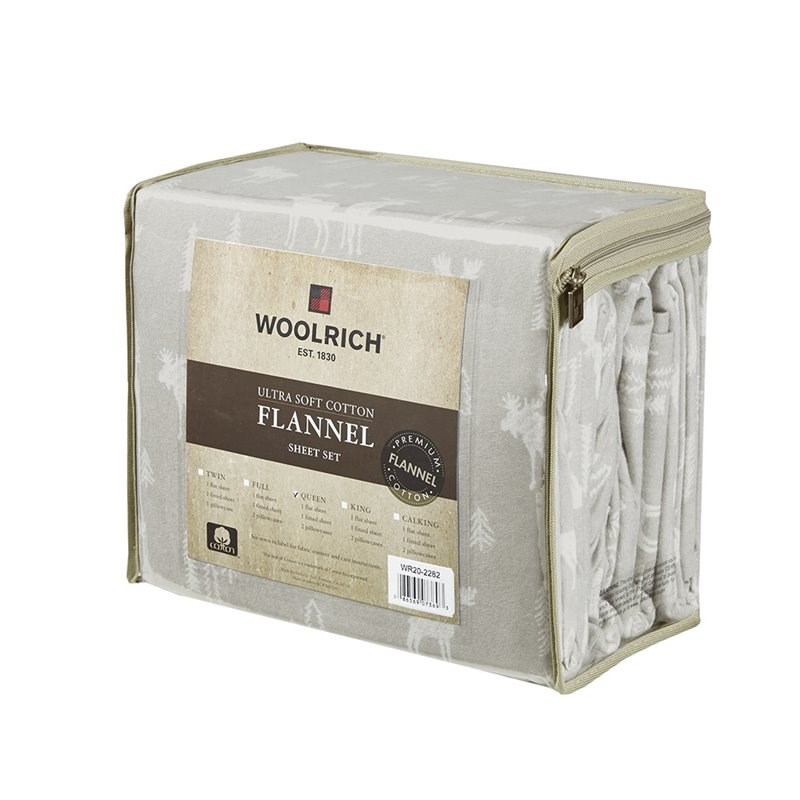 Woolrich Farmhouse 100 Percent Cotton Printed Sheet Set in Gray Moose