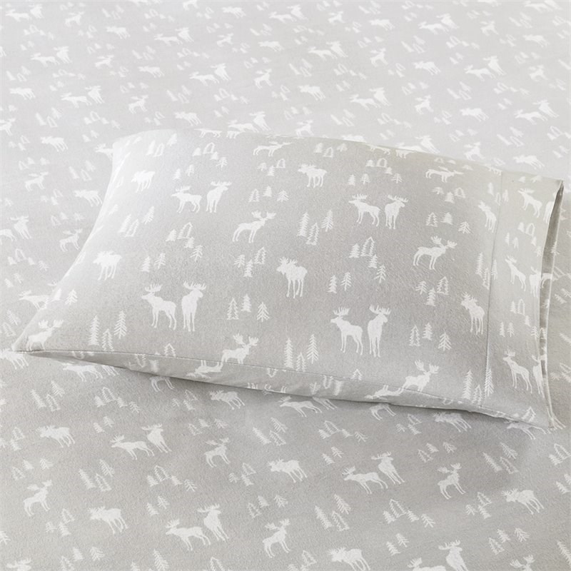 Woolrich Farmhouse 100 Percent Cotton Printed Sheet Set in Gray Moose