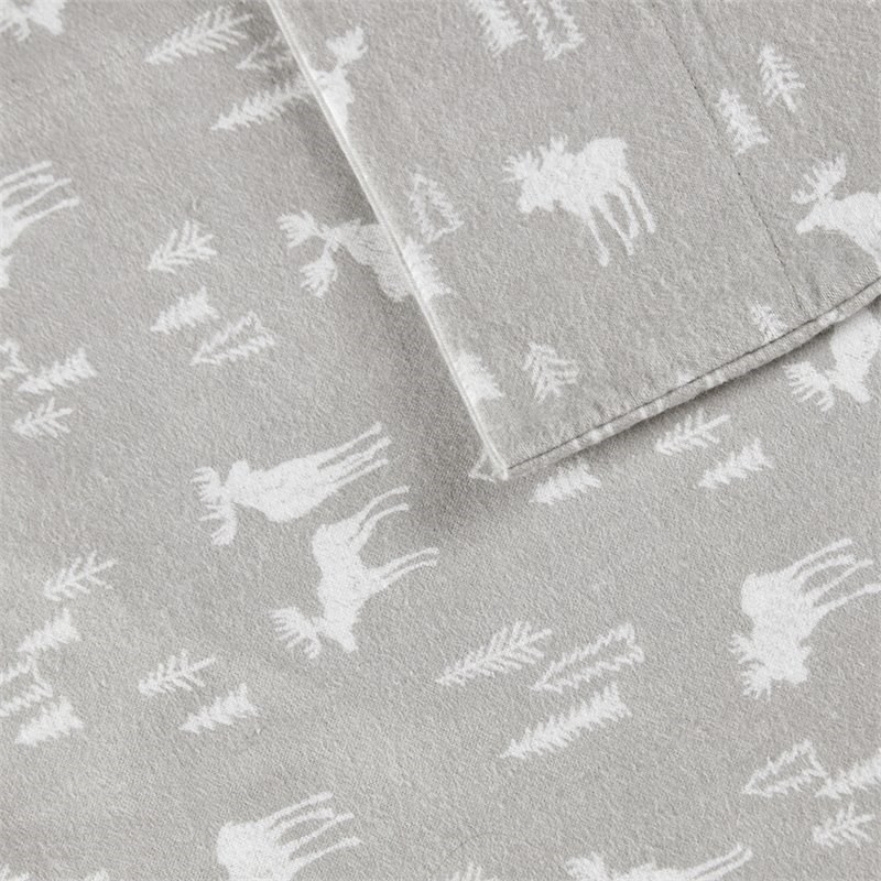Woolrich Farmhouse 100 Percent Cotton Printed Sheet Set in Gray Moose