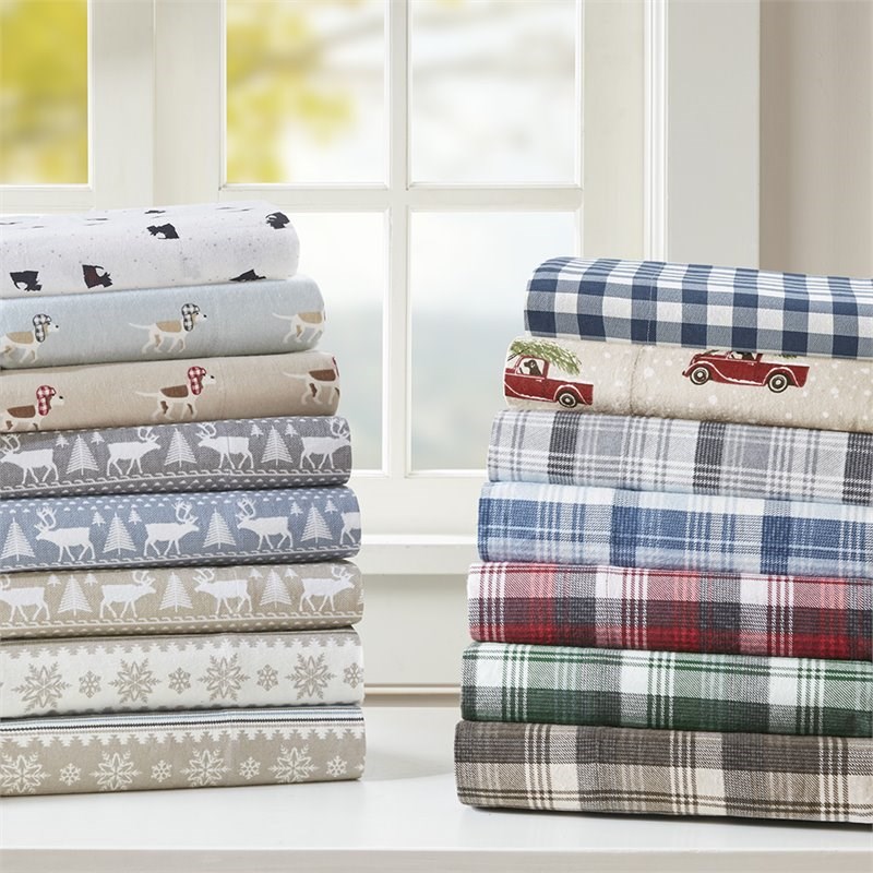 Woolrich Farmhouse 100 Percent Cotton Printed Sheet Set in Gray Moose
