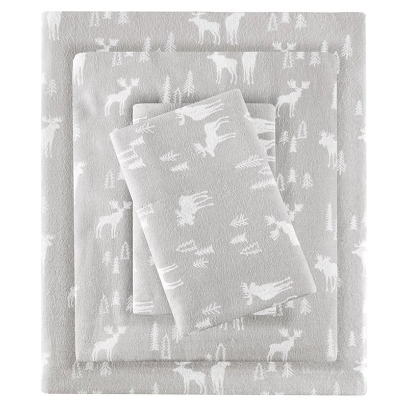 Woolrich Farmhouse 100 Percent Cotton Printed Sheet Set in Gray Moose
