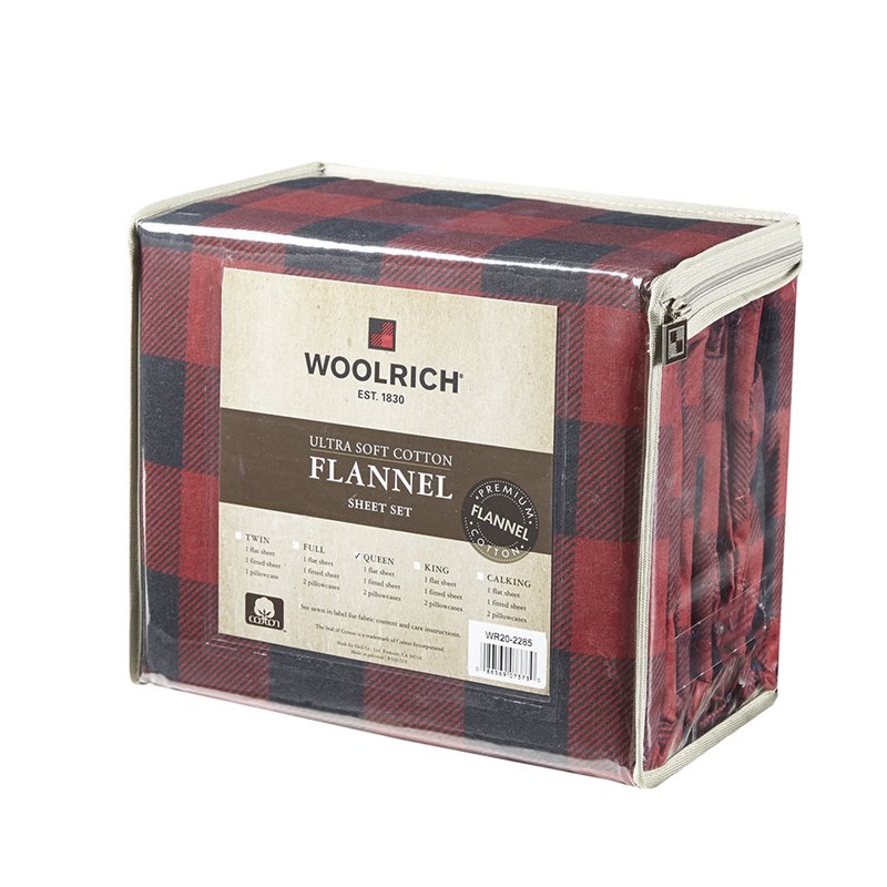 Woolrich 100 Percent Cotton Printed Queen Sheet Set in Red/Black Buffalo Check
