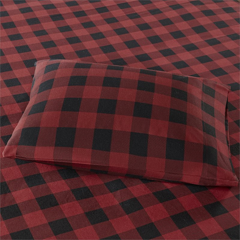 Woolrich 100 Percent Cotton Printed Queen Sheet Set in Red/Black Buffalo Check