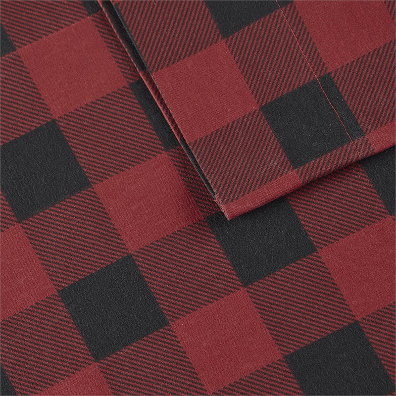 Woolrich 100 Percent Cotton Printed Queen Sheet Set in Red/Black Buffalo Check