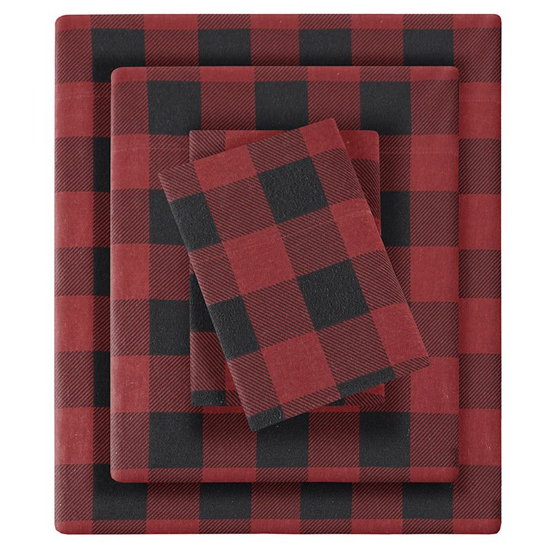 Woolrich 100 Percent Cotton Printed Queen Sheet Set in Red/Black Buffalo Check