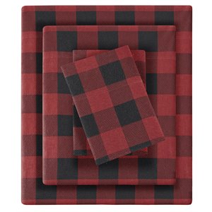 Woolrich 100 Percent Cotton Printed Queen Sheet Set in Red/Black Buffalo Check