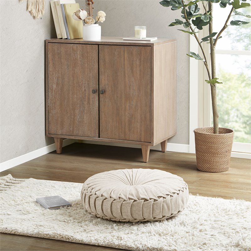 Intelligent Design Polyester Chenille Round Floor Pillow Cushion in Ivory