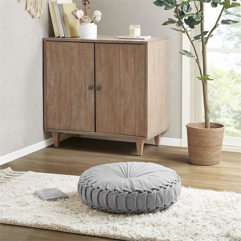 Intelligent Design Polyester Chenille Round Floor Pillow Cushion in Gray