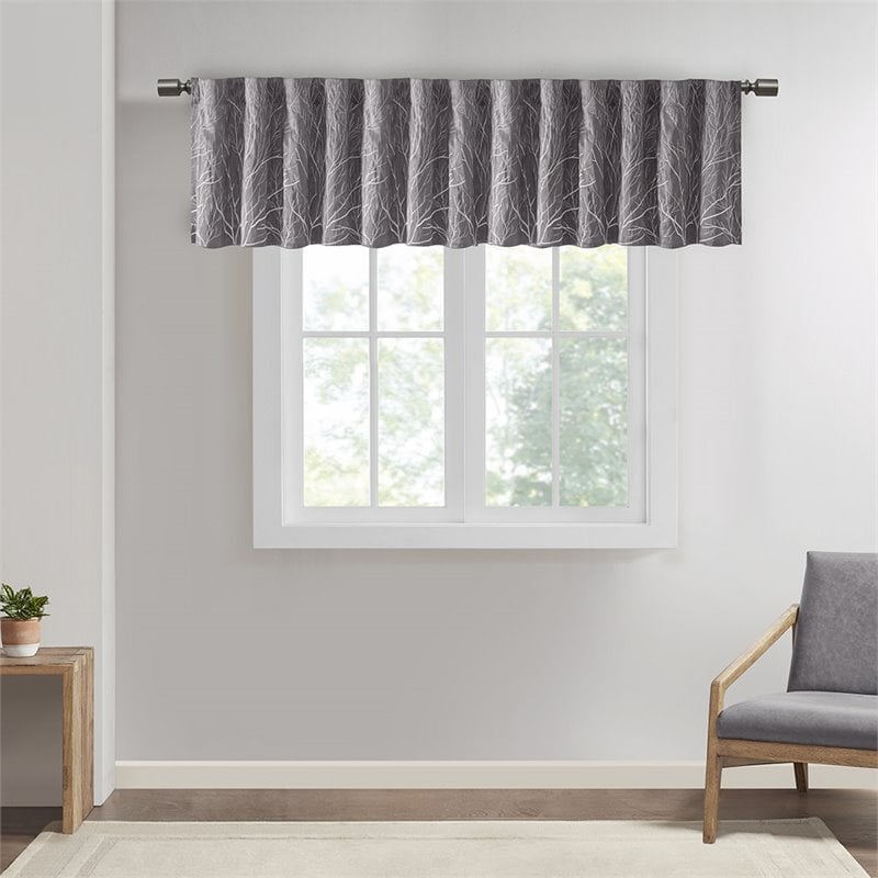 Madison Park Transitional Faux Silk Embroidered Window Valance in Gray