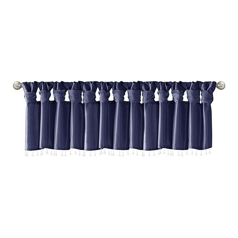 Madison Park Polyester Lightweight Faux Silk Valance with Beads in Navy