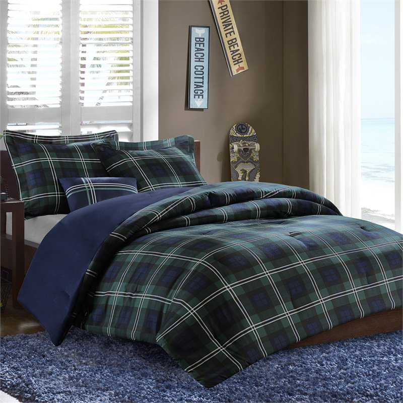 Mi Zone 100 Percent Polyester Peach Skin Printed Comforter Set in Blue