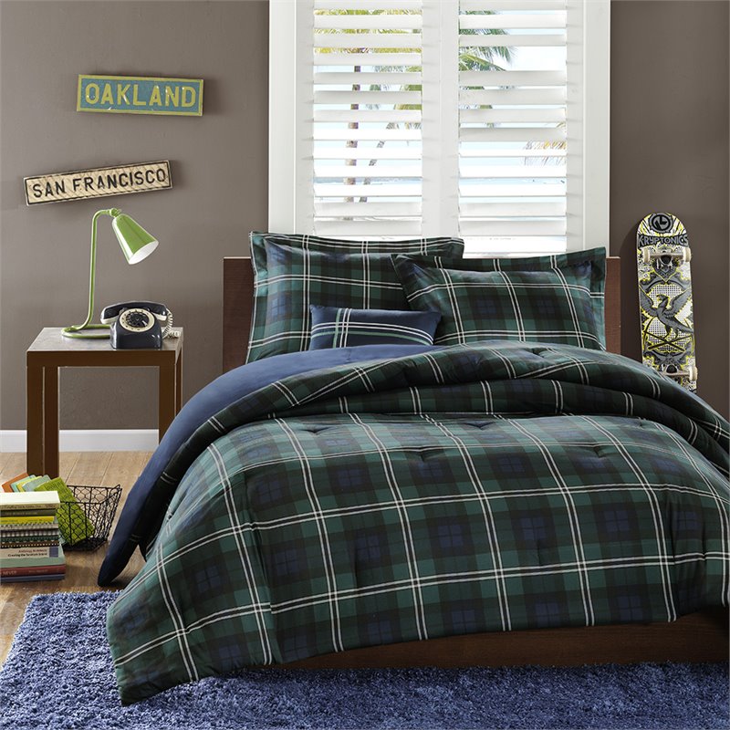 Mi Zone 100 Percent Polyester Peach Skin Printed Comforter Set in Blue