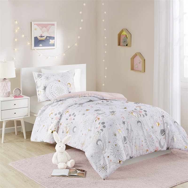 Modern 100 Percent Polyester Printed Comforter Set in Blush-Gold