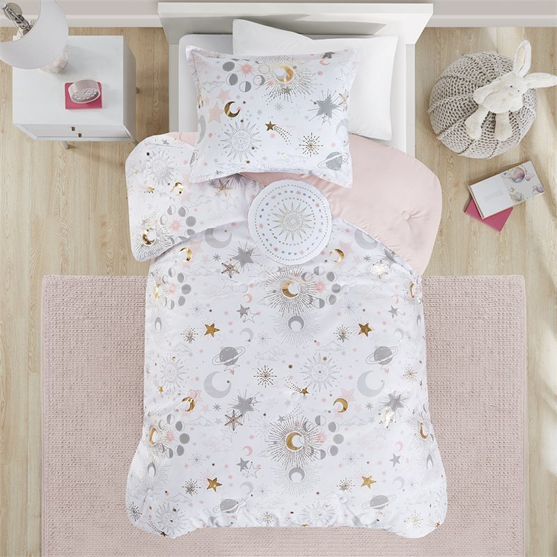 Modern 100 Percent Polyester Printed Comforter Set in Blush-Gold