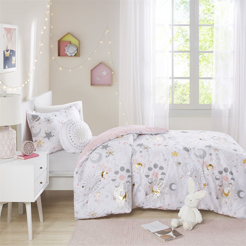 Modern 100 Percent Polyester Printed Comforter Set in Blush-Gold