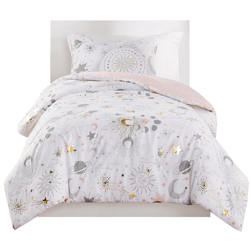 Modern 100 Percent Polyester Printed Comforter Set in Blush-Gold