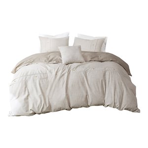 Clean Spaces 106&quot 5-Pc Cotton Comforter Cover Set w/ Removable Insert in Natural