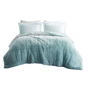 Intelligent Design 90&quot 3-Piece Shaggy Long Fur Fabric Comforter Mini Set in Blue