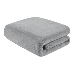 Madison Park Transitional Velvet Solid Premium Faux Fur Throw in Gray