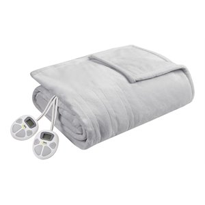 Serta 77x84&quot Polyester Fabric Microlight Heated Electric Blanket in Gray
