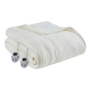 Serta 84&quot Polyester Fabric Fleece to Sherpa Heated Electric Blanket in Ivory