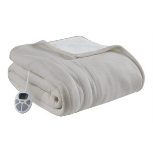 Serta 84&quot Polyester Fabric Fleece to Sherpa Heated Electric Blanket in Tan