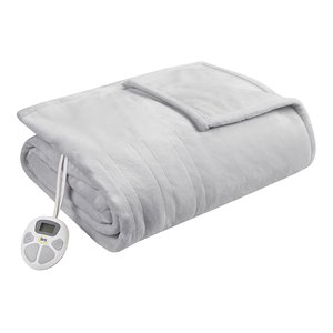 Serta 84x90&quot Polyester Fabric Microlight Heated Electric Blanket in Gray