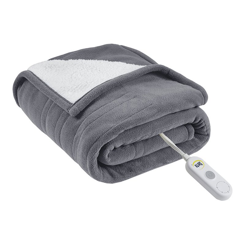 Serta Polyester Fabric Fleece to Sherpa Heated Electric Throw in Gray