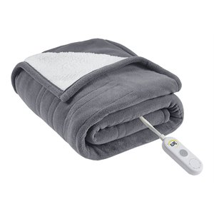 Serta Polyester Fabric Fleece to Sherpa Heated Electric Throw in Gray
