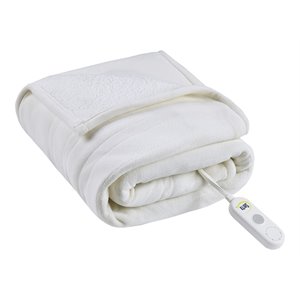 Serta Polyester Fabric Fleece to Sherpa Heated Electric Throw in Ivory