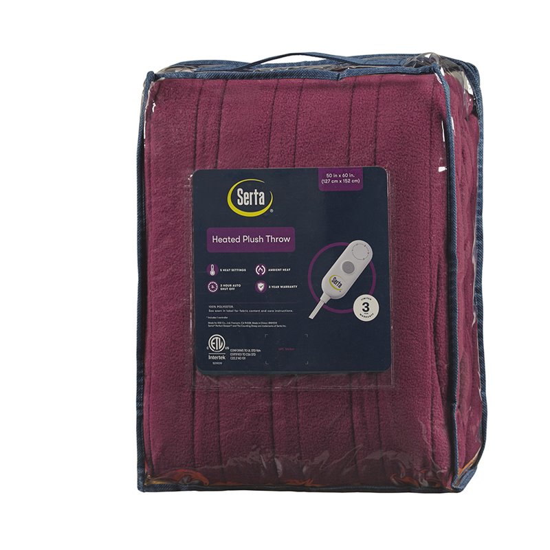 Serta Polyester Fabric Fleece to Sherpa Heated Electric Throw in Red