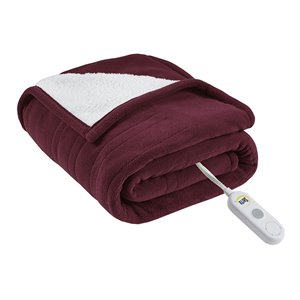 Serta Polyester Fabric Fleece to Sherpa Heated Electric Throw in Red