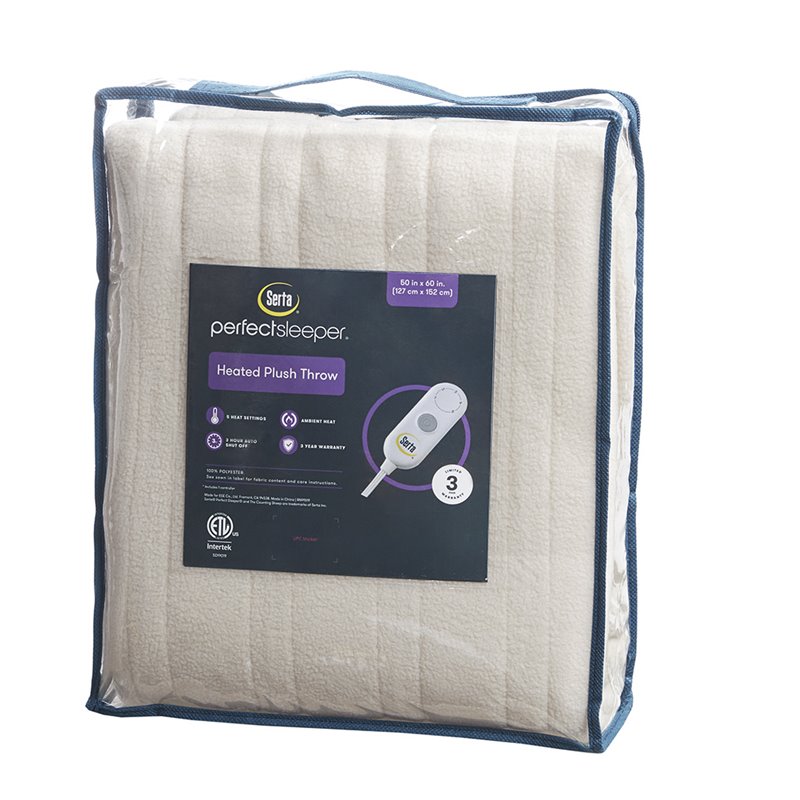 Serta Polyester Fabric Fleece to Sherpa Heated Electric Throw in Tan