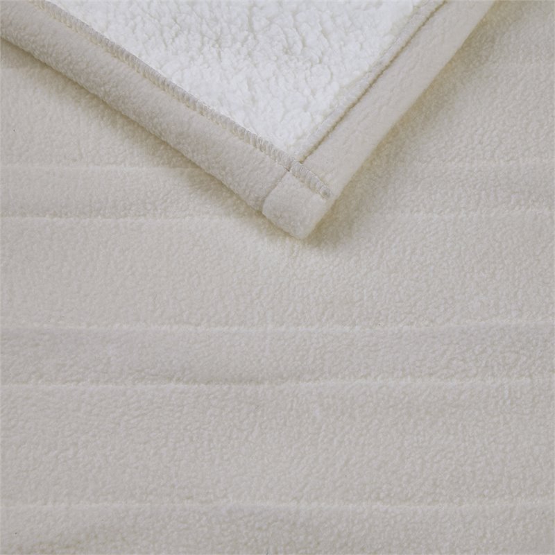 Serta Polyester Fabric Fleece to Sherpa Heated Electric Throw in Tan