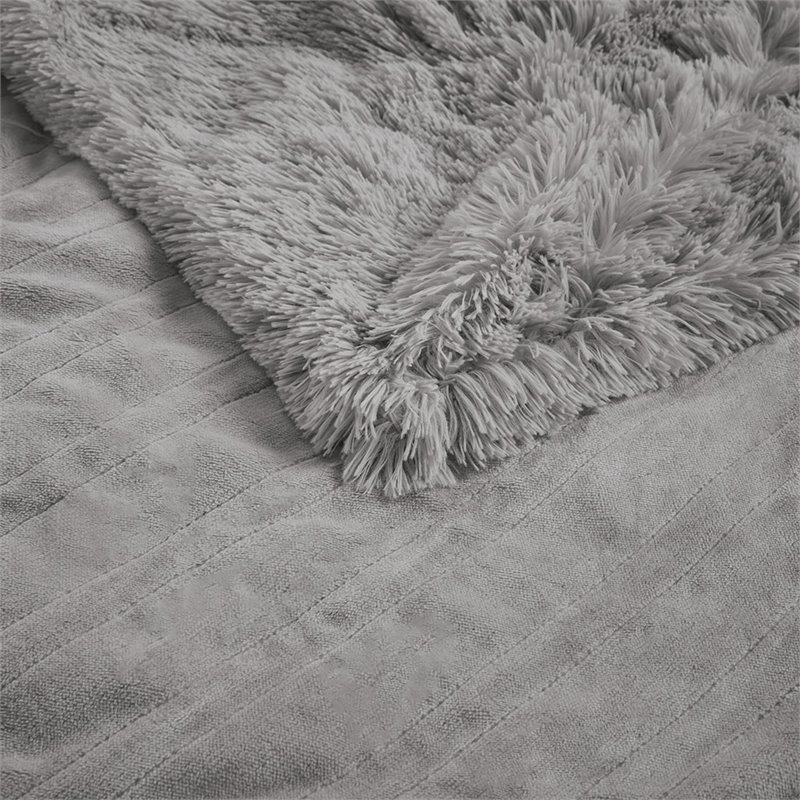 Serta Polyester Fabric Shaggy Fur Heated Electric Throw in Gray