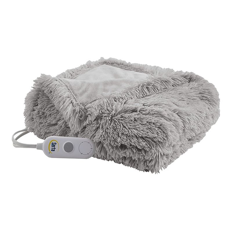 Serta Polyester Fabric Shaggy Fur Heated Electric Throw in Gray