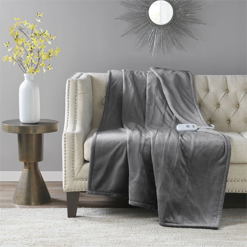 Serta Polyester Fabric Microlight Heated Electric Throw in Gray