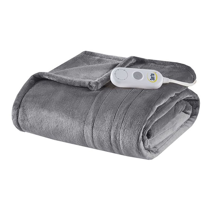 Serta Polyester Fabric Microlight Heated Electric Throw in Gray