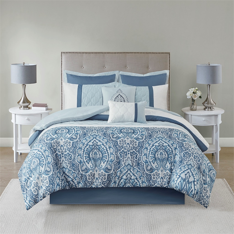 510 Design Shawnee 8-Piece Transitional Fabric Comforter Set in Blue