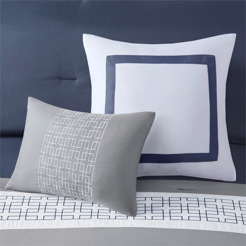 510 Design Powell 8-Piece Modern Fabric Embroidered Comforter Set - Navy