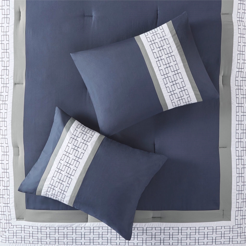510 Design Powell 8-Piece Modern Fabric Embroidered Comforter Set - Navy