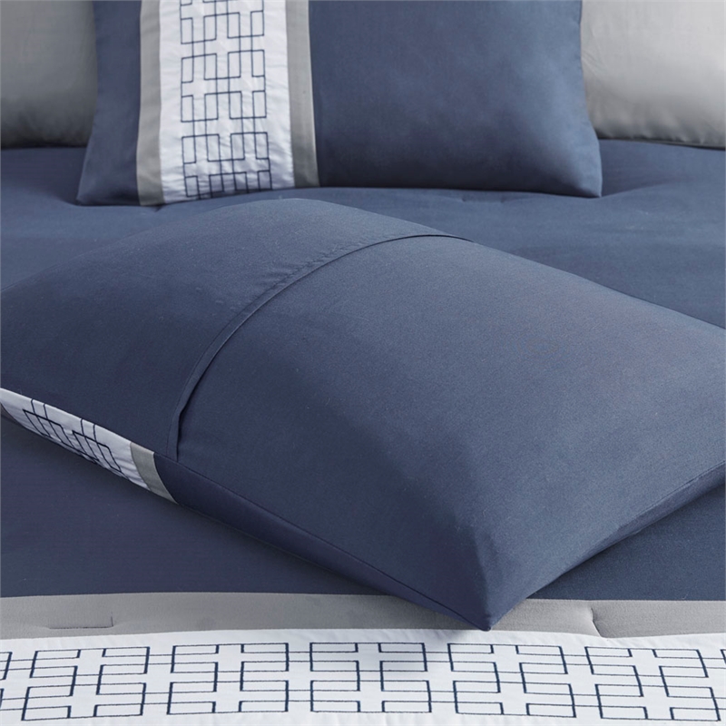 510 Design Powell 8-Piece Modern Fabric Embroidered Comforter Set - Navy