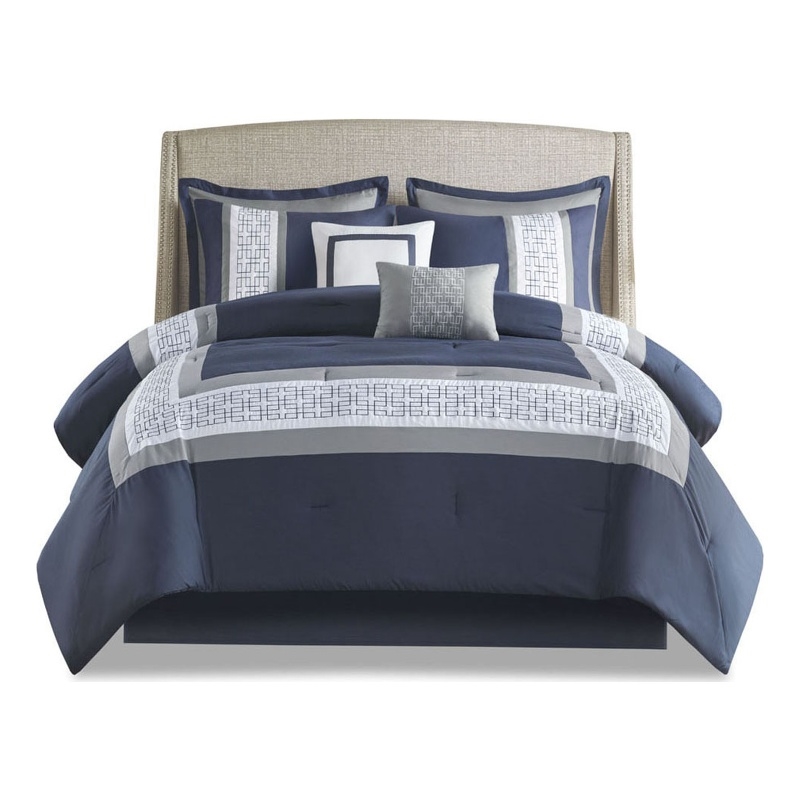 510 Design Powell 8-Piece Modern Fabric Embroidered Comforter Set - Navy