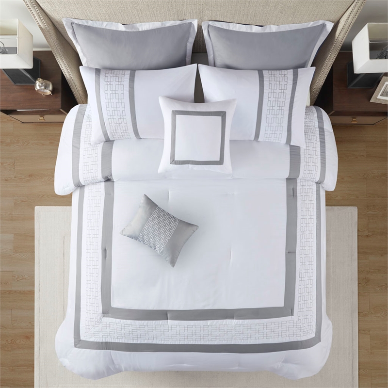 510 Design Powell 8-Piece Modern Fabric Embroidered Comforter Set - White