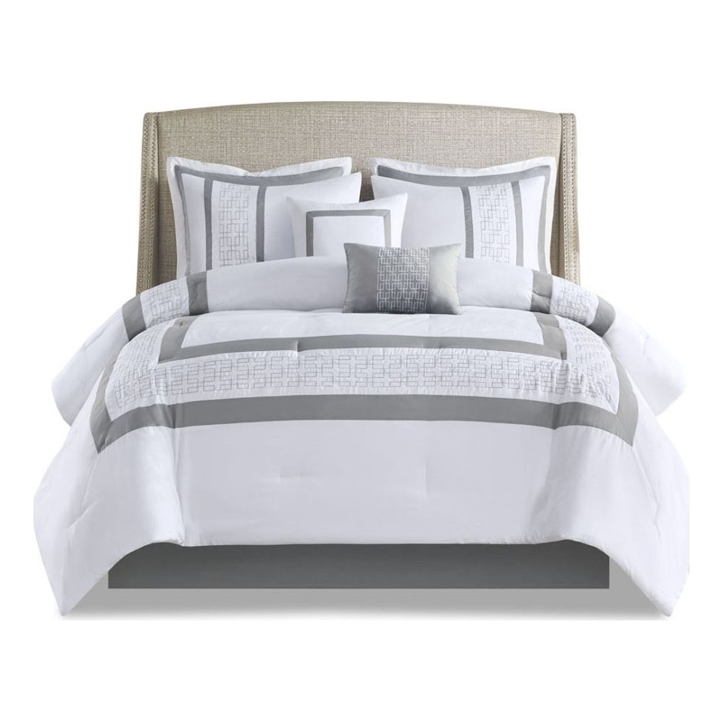 510 Design Powell 8-Piece Modern Fabric Embroidered Comforter Set - White