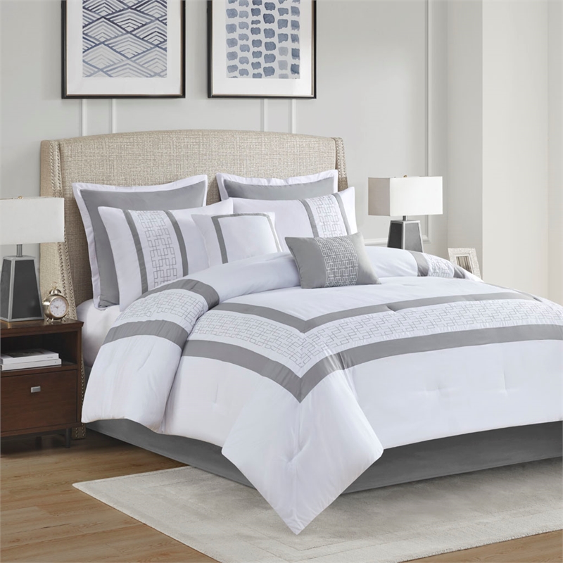 510 design powell 8-piece fabric embroidered comforter set - white