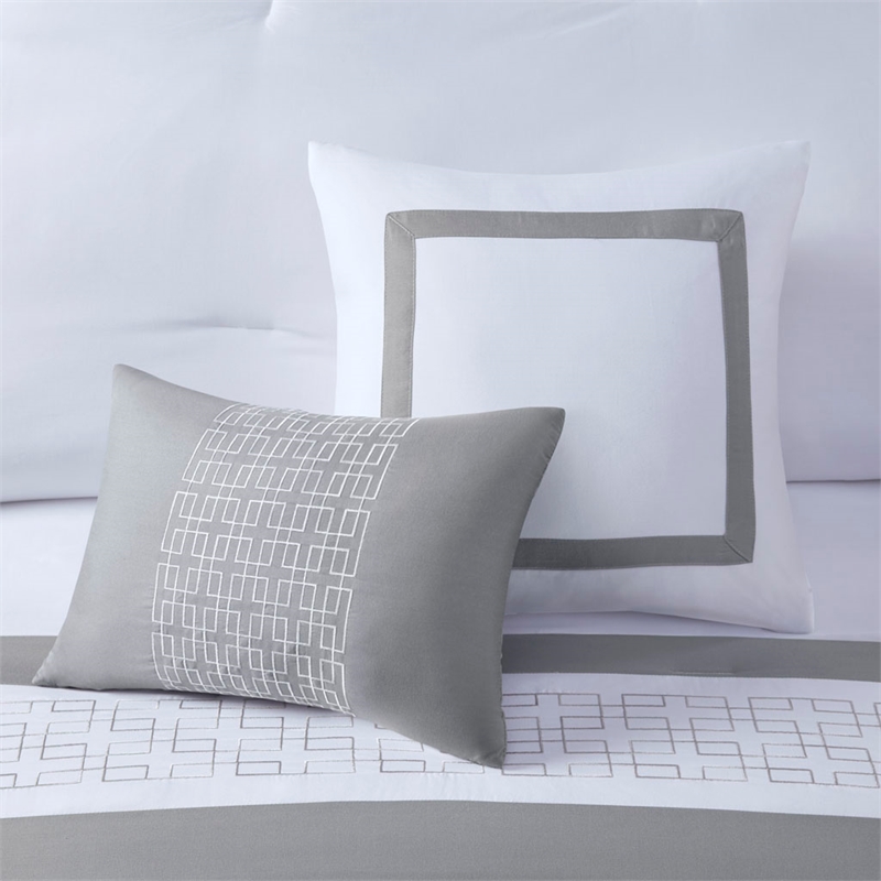 510 Design Powell 8-Piece Modern Fabric Embroidered Comforter Set in White